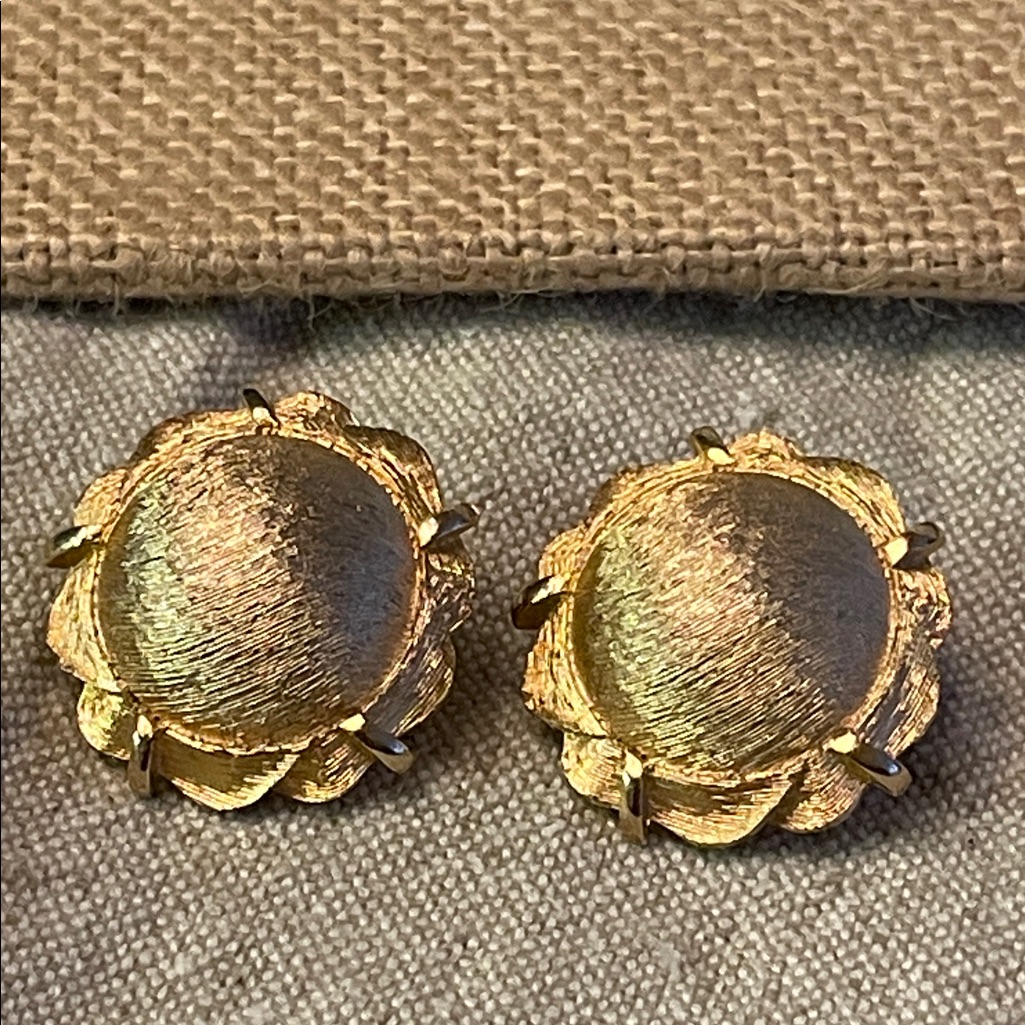 Gold Textured Vintage Clip-On Earrings